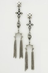 Vintage Silver Tone Rivet Cross Skull Tassel Stud Earring